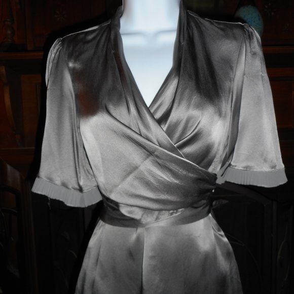 BCBGMaxAzria Tops - Pewter BCBG Silk wrap blouse XS